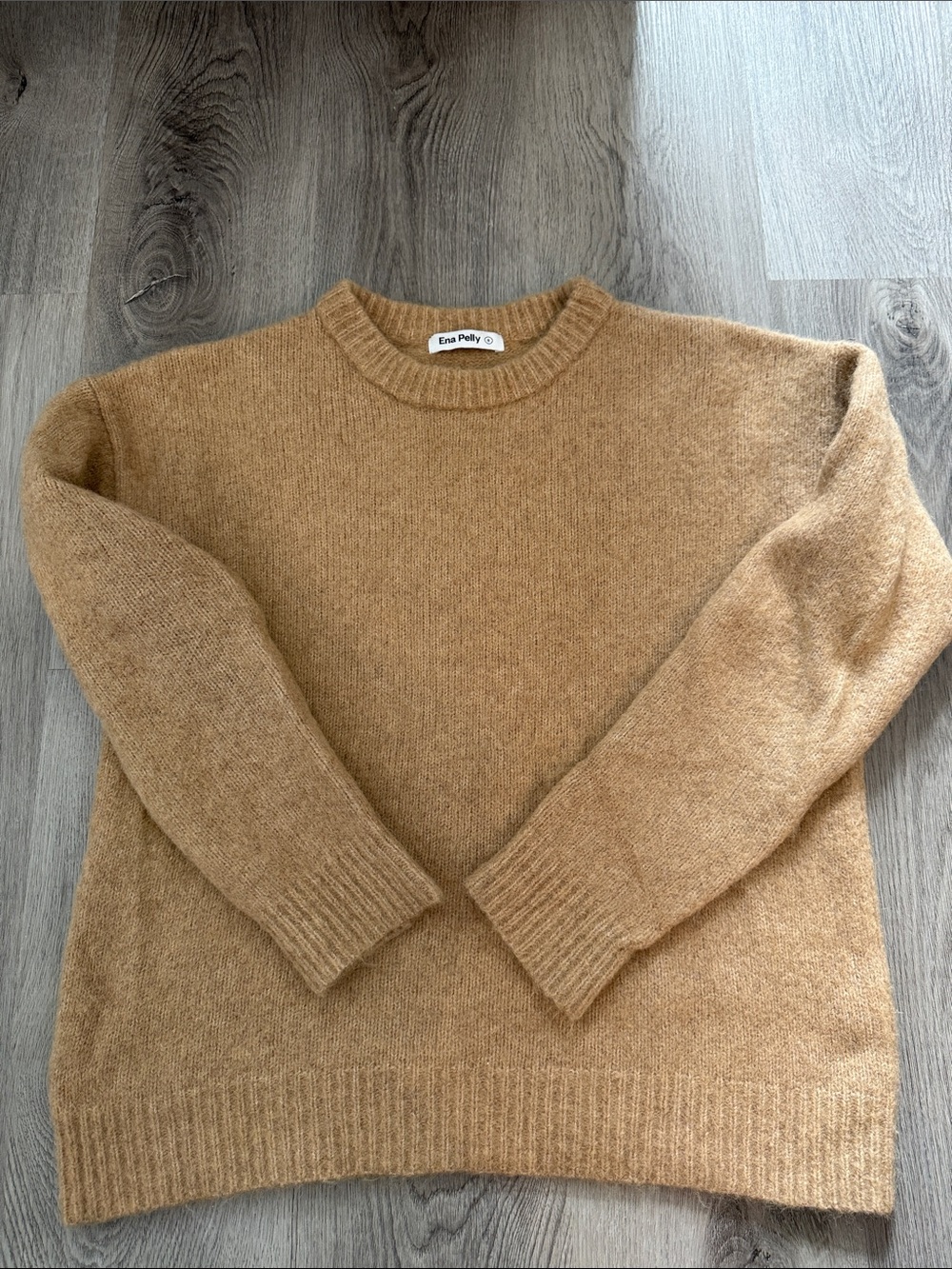 Ena Pelly Camel Brown Knit Crewneck Sweater